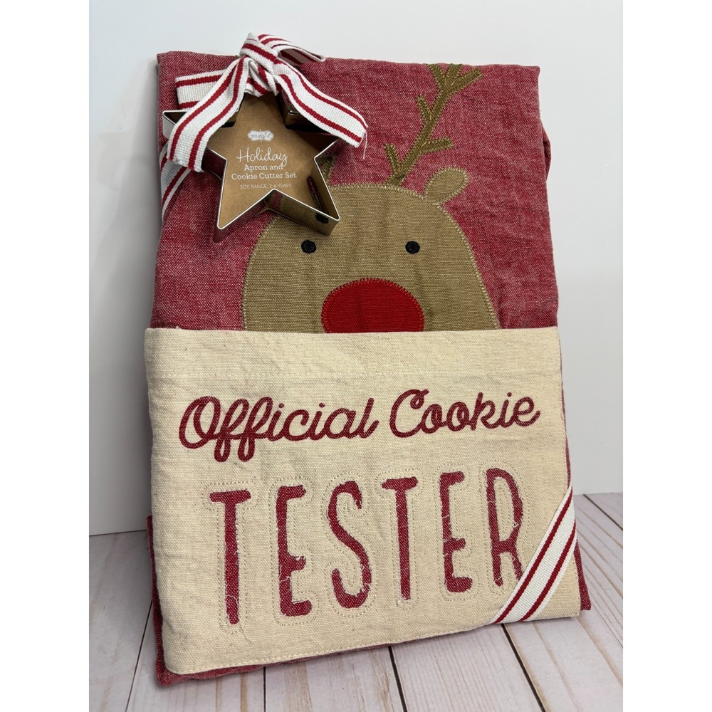 Mud Pie NWT Youth (2-6 y/o) Holiday Apron and Cookie Cutter Off'l Cookie Taster